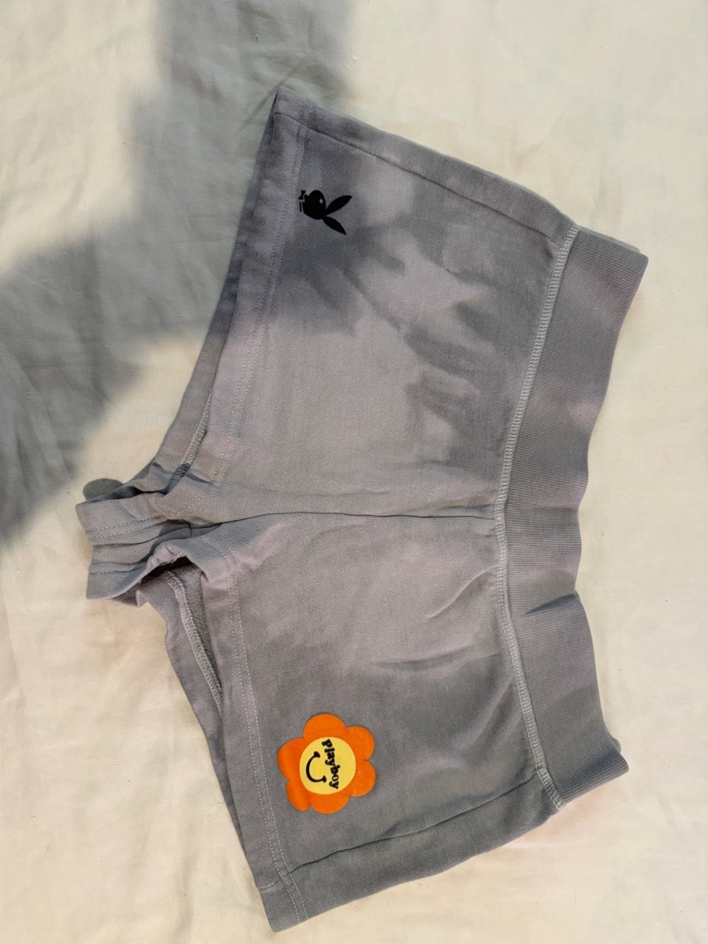 Gray Playboy Cotton Shorts with Playful Flower Patch